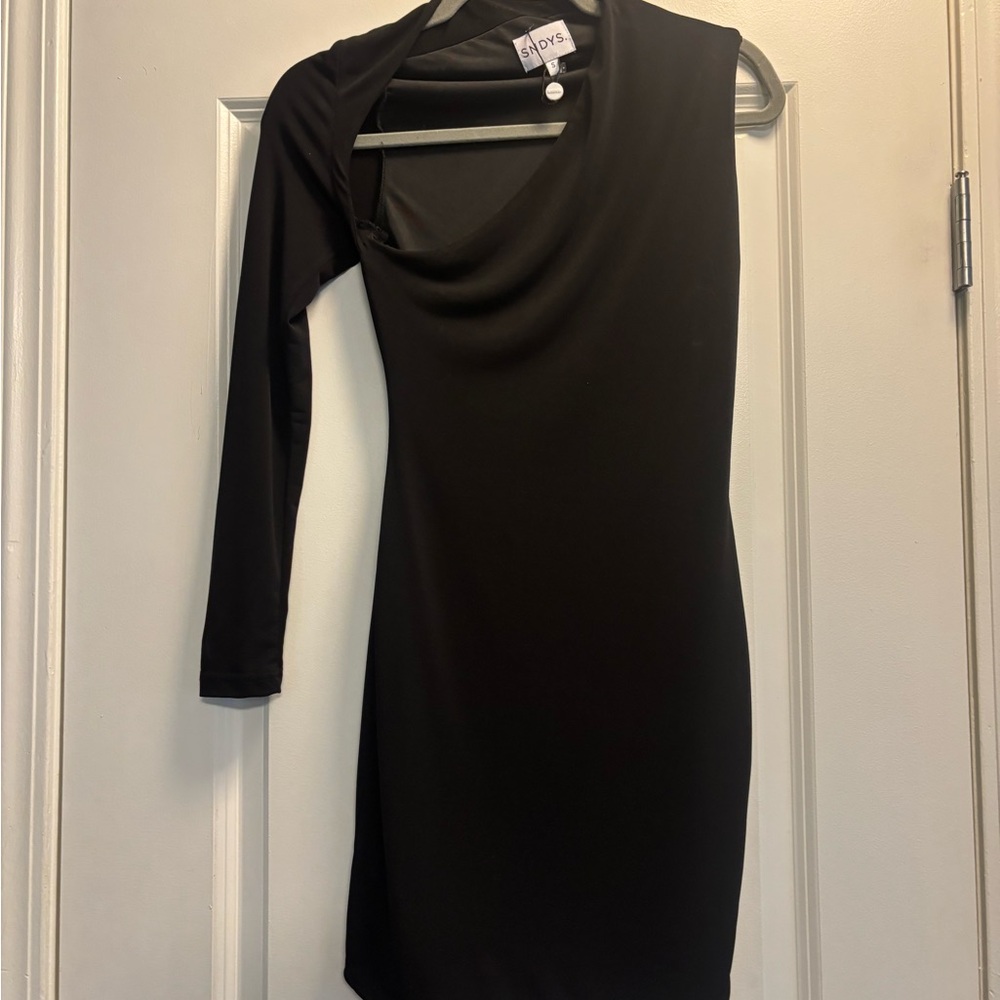 SNDYS. Black One Long Sleeve body con mini Dress Size Small